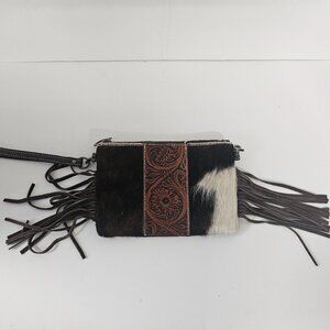 Montana West Wristlet Western Embossed Hair on Hide Suede Fringe Cowgirl